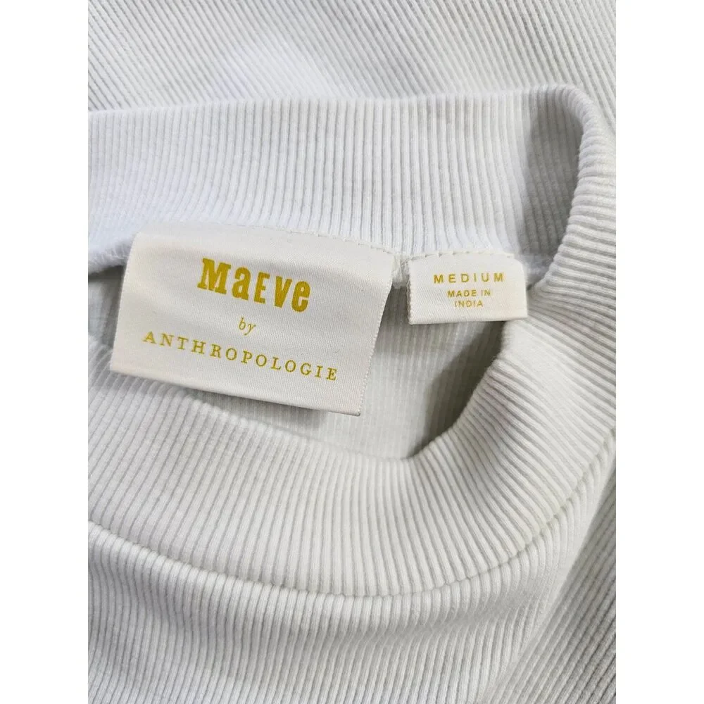 Maeve by Anthropologie Ribbed Half Sleeve Shirt White Size Medium - Picture 3 of 3